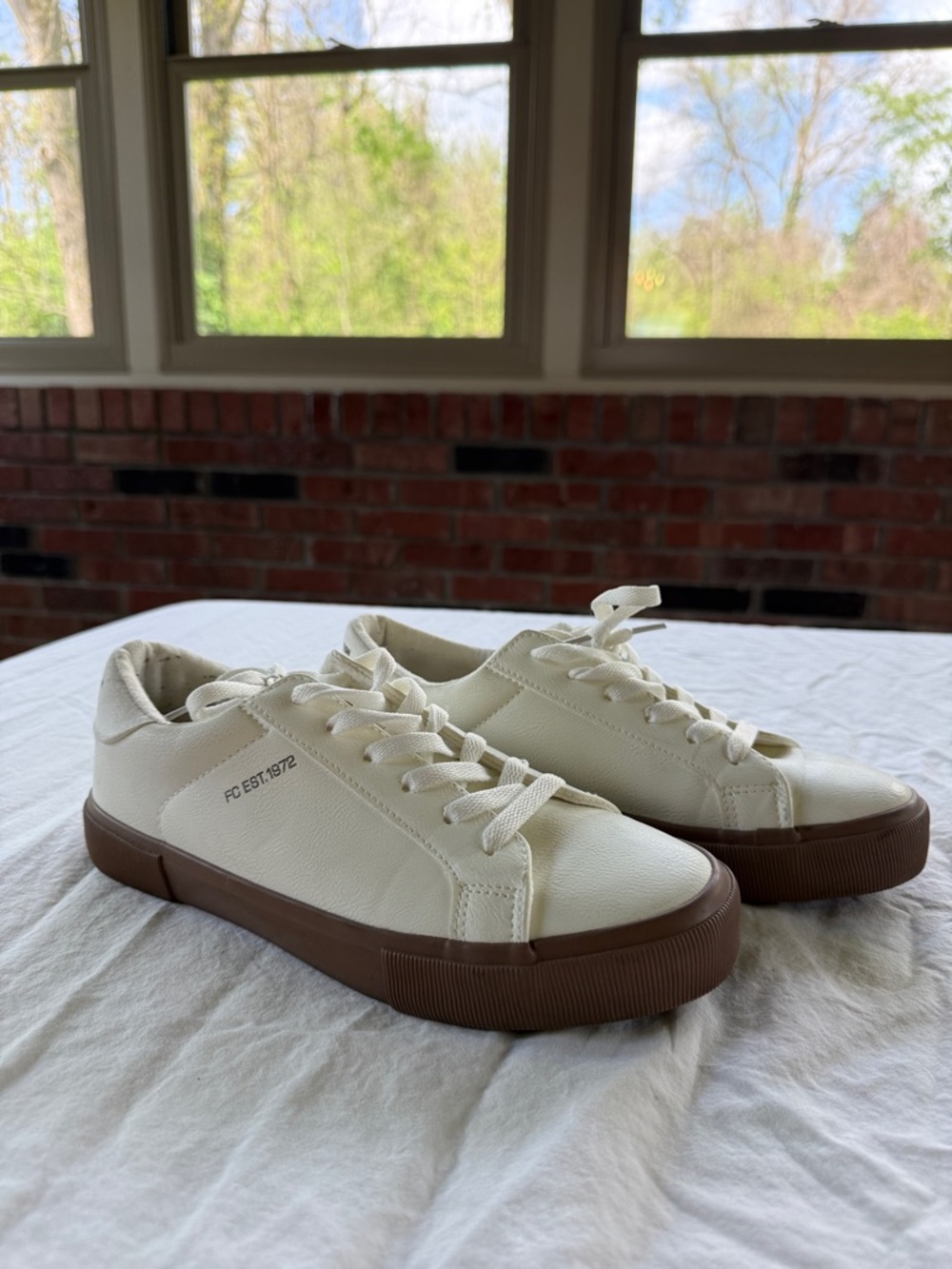French Connection Cream and Brown Platform Lace-Up Sneakers